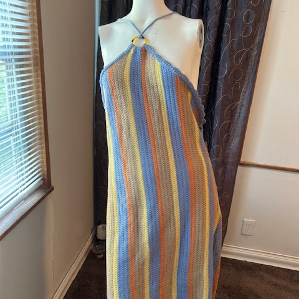 Almost Famous Baby Blue Knit stripe lace up dress, size 3X